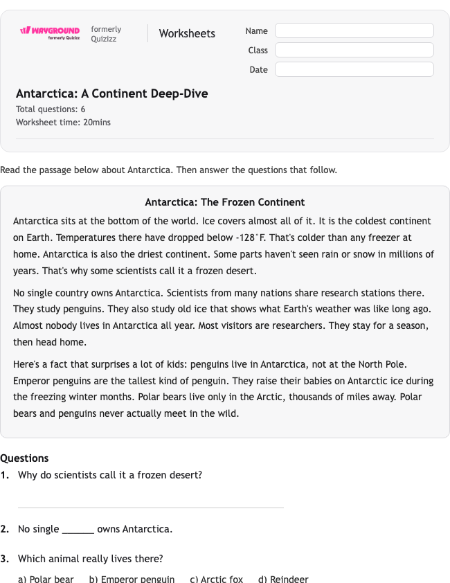 Antarctica: A Continent Deep-Dive - Dapat dicetak Benua Lembar-kerja Kelas 3 - Wayground