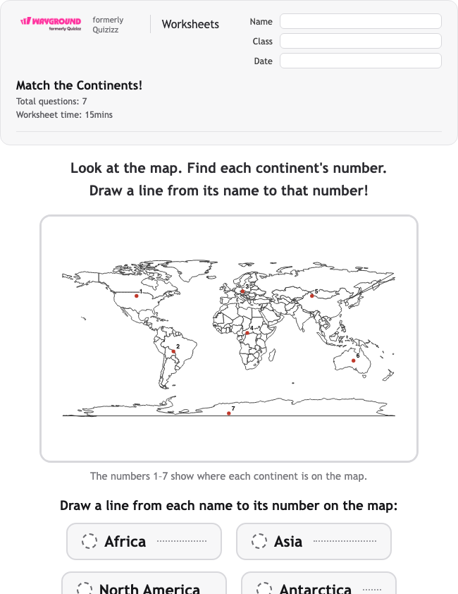 Match the Continents! - Printable Continents Worksheets Kindergarten - Wayground