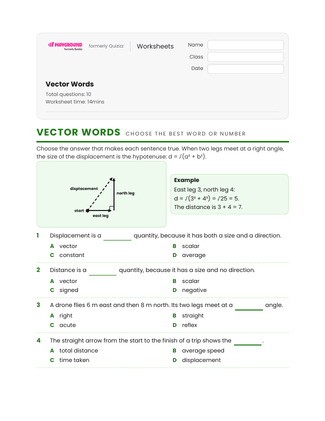Vector Words - Imprimible Distancia-y-desplazamiento Hojas-de-trabajo Grado 8 - Wayground