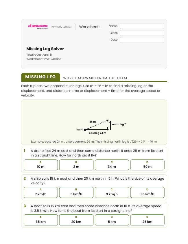 Missing Leg Solver - Imprimible Distancia-y-desplazamiento Hojas-de-trabajo Grado 8 - Wayground