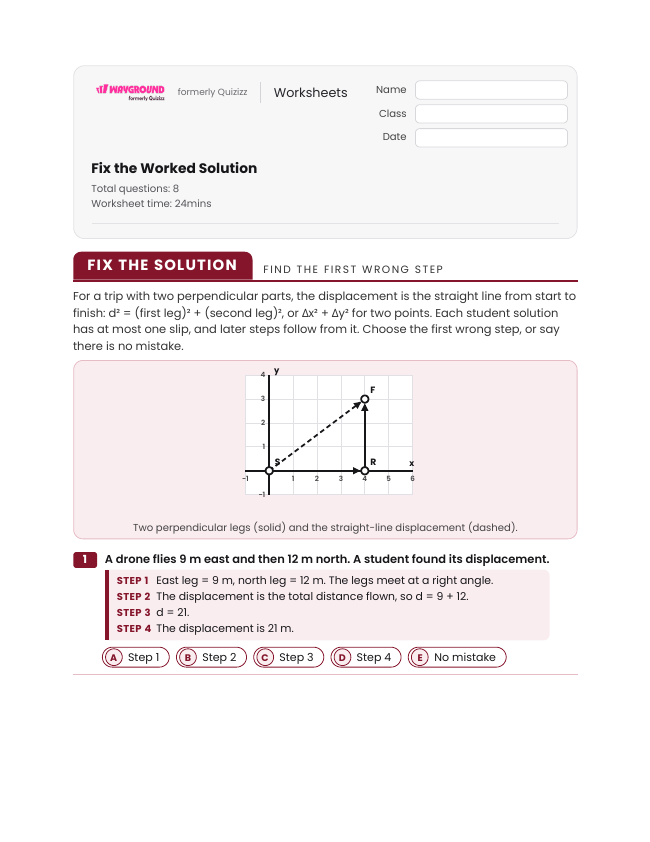 Fix the Worked Solution - พิมพ์ได้ Distance-and-displacement เวิร์กชีท - Wayground