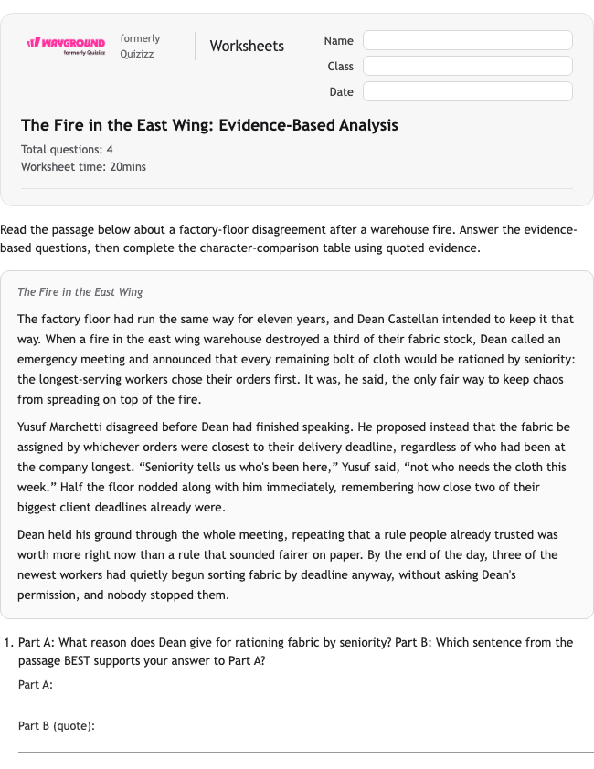 The Fire in the East Wing: Evidence-Based Analysis - พิมพ์ได้ อีแอลเอ เวิร์กชีท ระดับ 10 - Wayground
