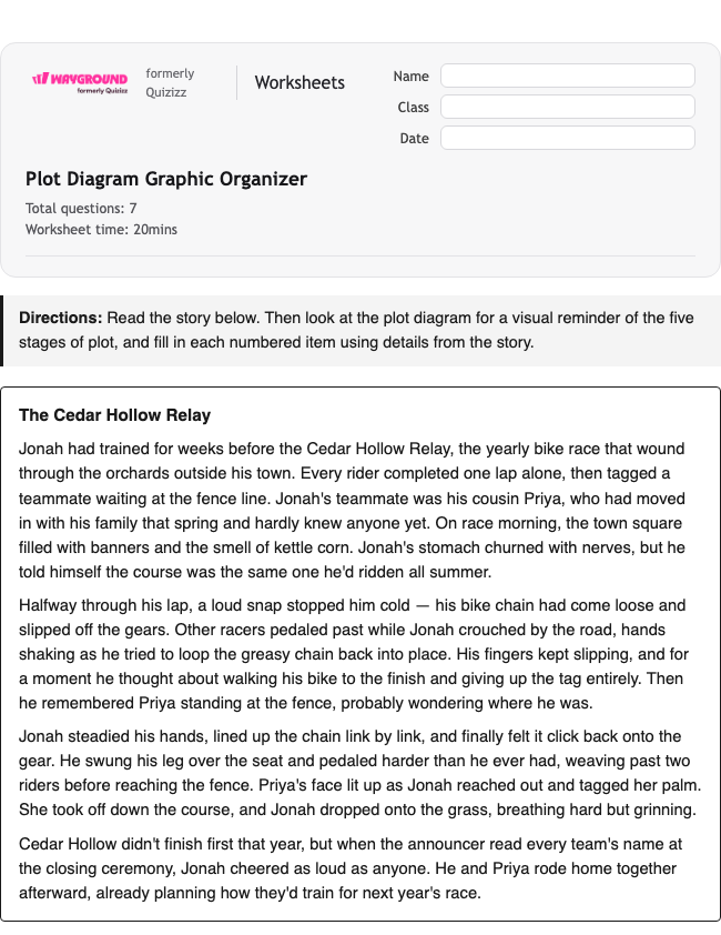 Plot Diagram Graphic Organizer - Printable Ela Worksheets Grade 6 - Wayground