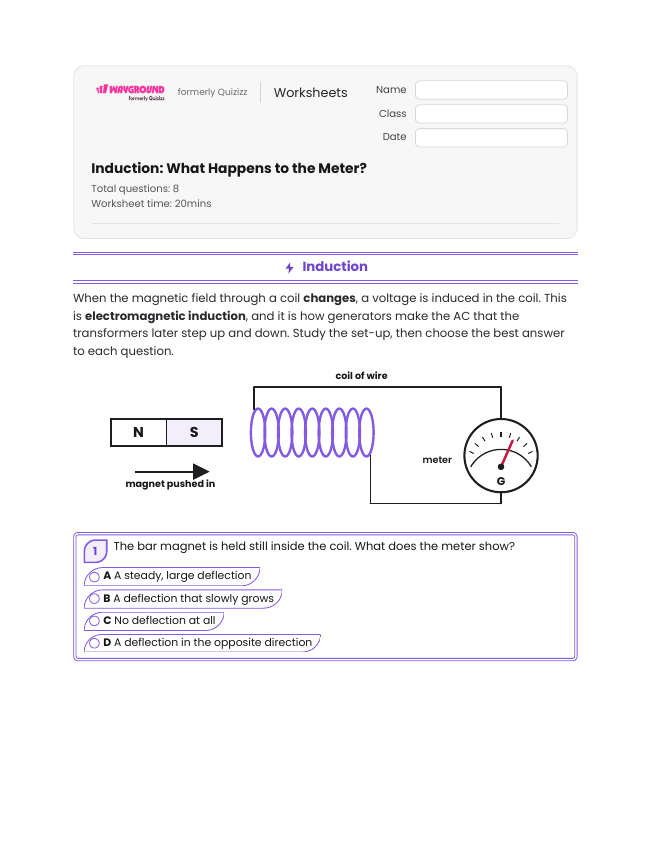 Induction: What Happens to the Meter? - Printable Electricity Worksheets Class 10 - Wayground