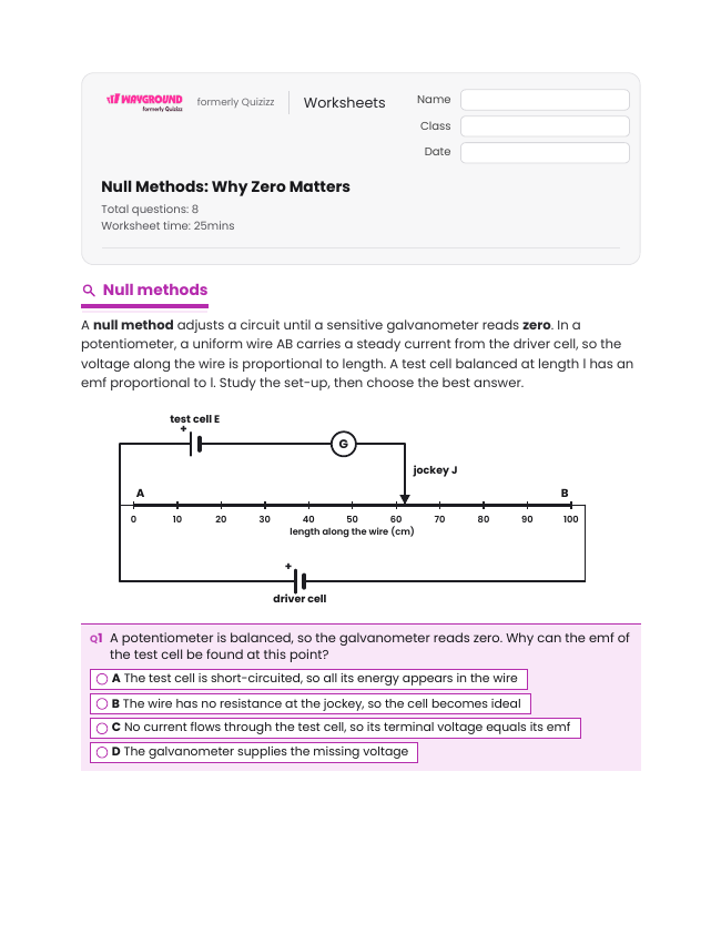 Null Methods: Why Zero Matters - Imprimible Electricidad Hojas-de-trabajo Grado 11 - Wayground