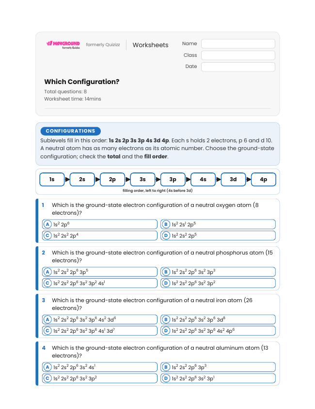 Which Configuration? - Dapat dicetak Tingkat-energi Lembar-kerja Kelas 10 - Wayground