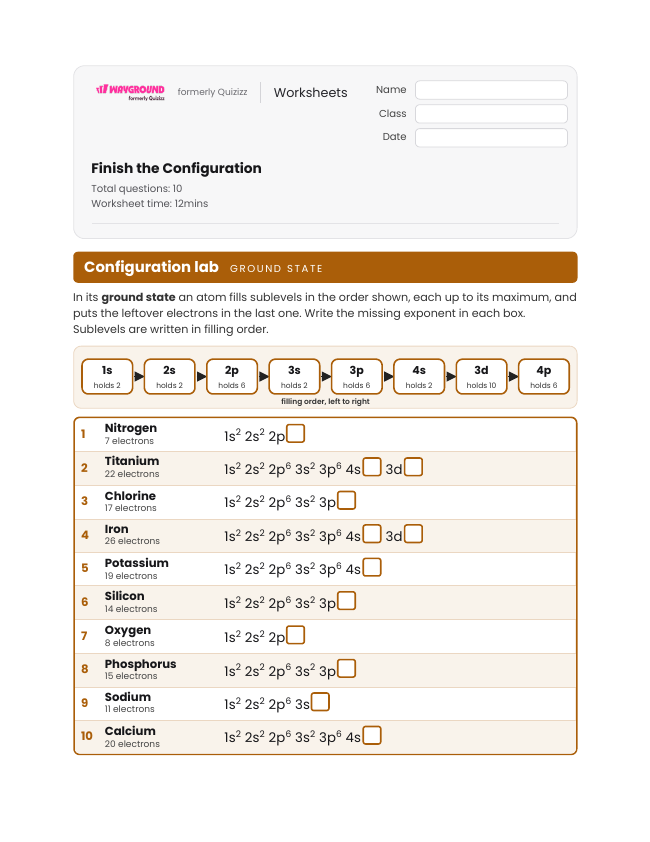 Finish the Configuration - Nadający się do druku Poziomy-energii Karty-pracy - Wayground