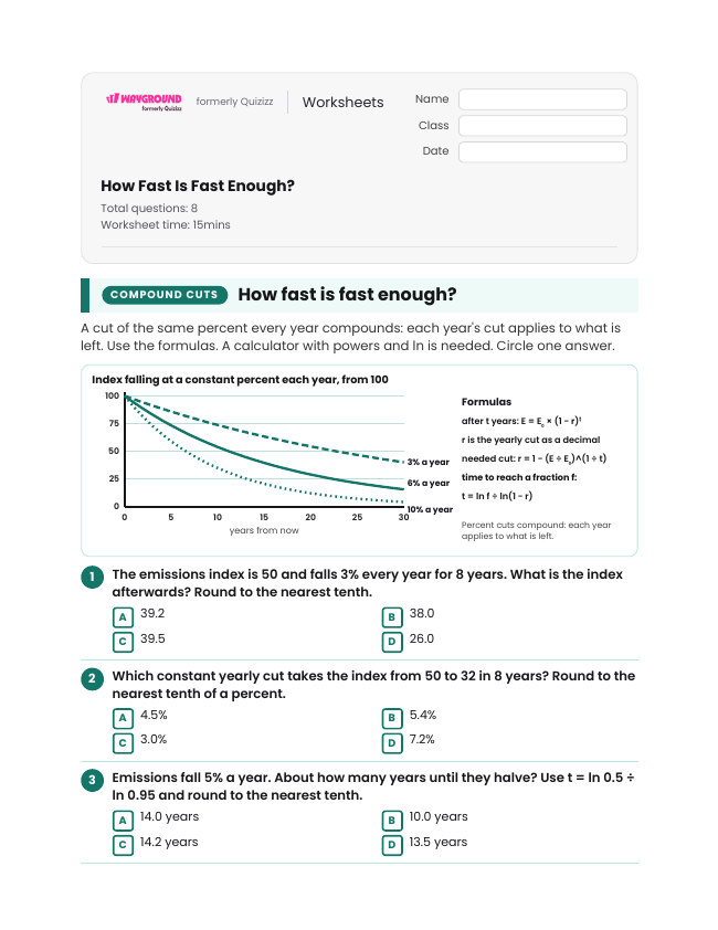 How Fast Is Fast Enough? - Imprimible Recursos-energéticos Hojas-de-trabajo Grado 11 - Wayground