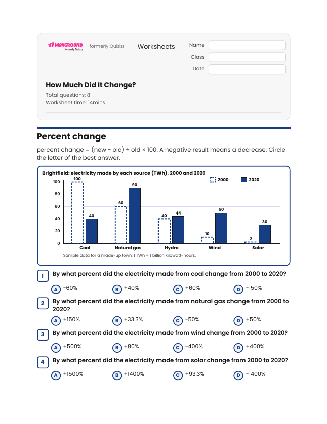 How Much Did It Change? - Imprimible Recursos-energéticos Hojas-de-trabajo Grado 7 - Wayground