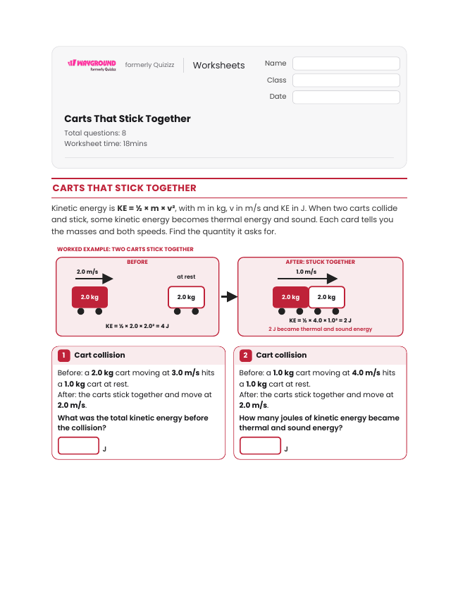 Carts That Stick Together - Imprimible Transferencia-de-energía Hojas-de-trabajo Grado 10 - Wayground