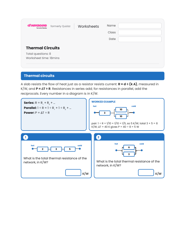 Thermal Circuits - Imprimible Transferencia-de-energía Hojas-de-trabajo Grado 12 - Wayground