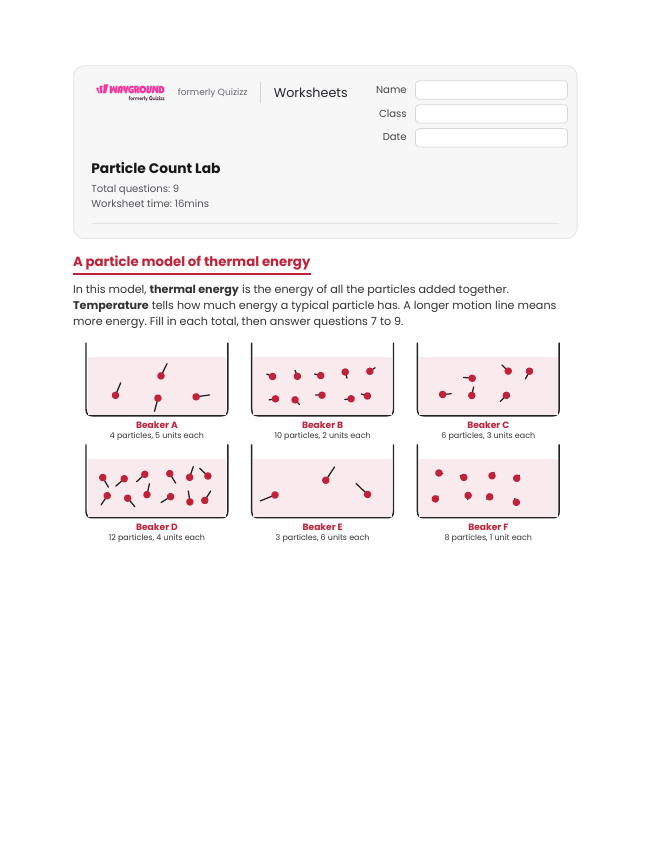Particle Count Lab - Printable Energy-transfer Worksheets Year 7 - Wayground
