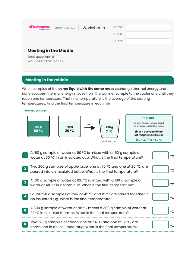 Meeting in the Middle - Printable Energy-transfer Worksheets Year 7 - Wayground