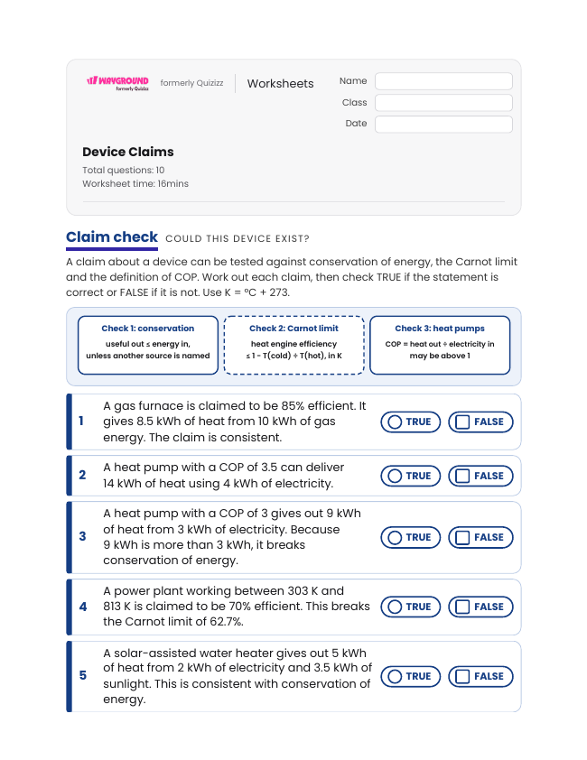 Device Claims - Printable Energy-transformation Worksheets Grade 12 - Wayground