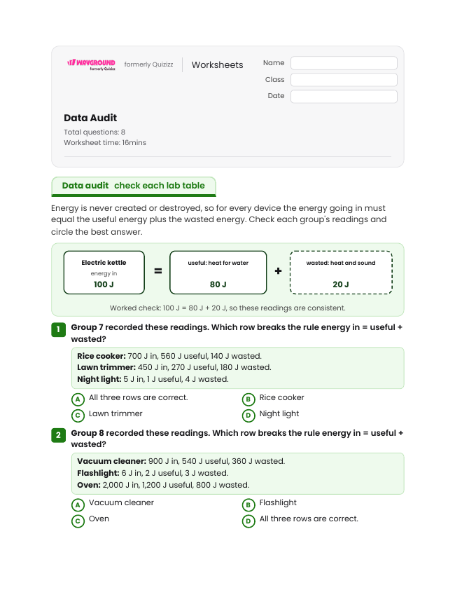 Data Audit - Printable Energy-transformation Worksheets Grade 7 - Wayground