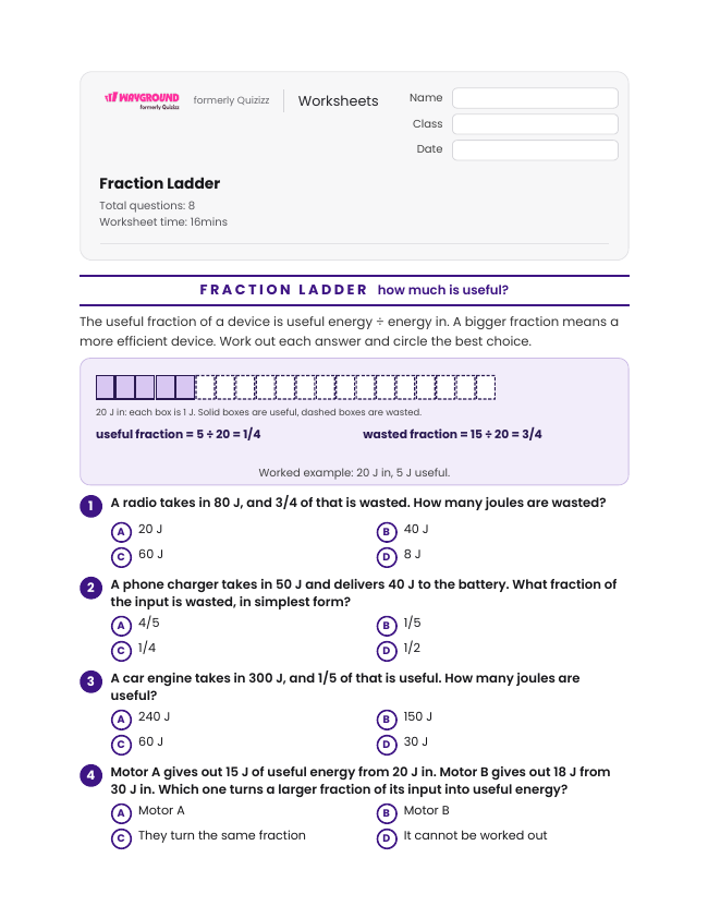 Fraction Ladder - Printable Energy-transformation Worksheets Grade 7 - Wayground