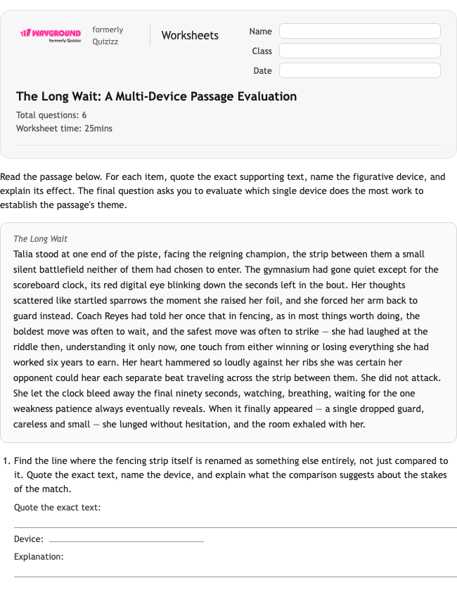 The Long Wait: A Multi-Device Passage Evaluation - Imprimível Bahasa-figuratif Lembar-kerja Kelas 10 - Wayground