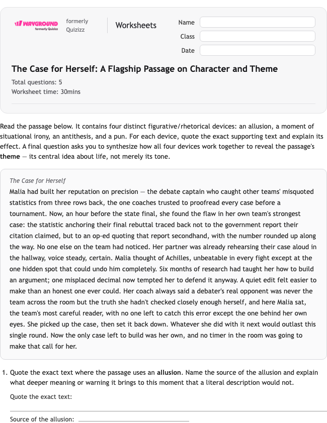 The Case for Herself: A Flagship Passage on Character and Theme - Imprimível Bahasa-figuratif Lembar-kerja Kelas 10 - Wayground