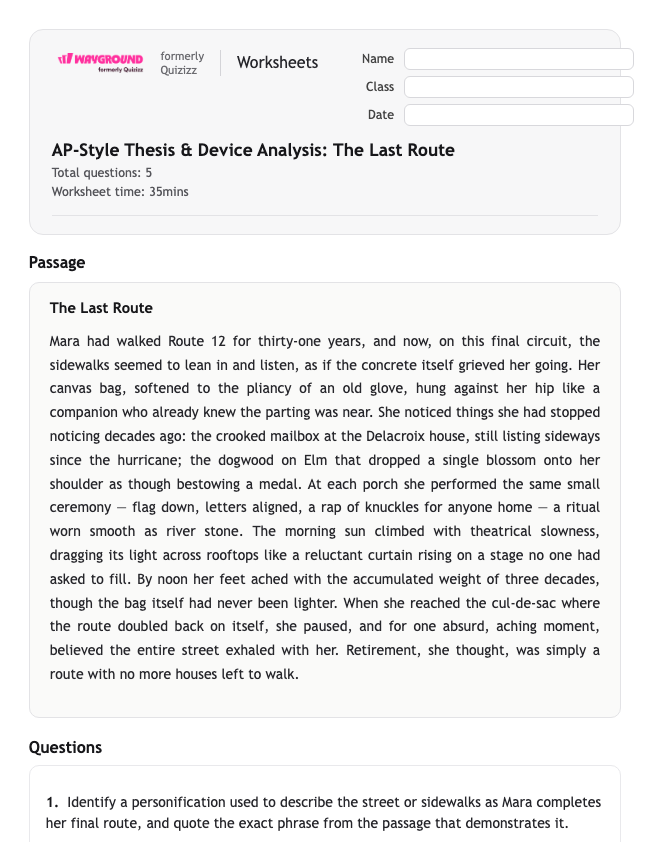 AP-Style Thesis & Device Analysis: The Last Route - Dapat dicetak Bahasa-figuratif Lembar-kerja Kelas 12 - Wayground