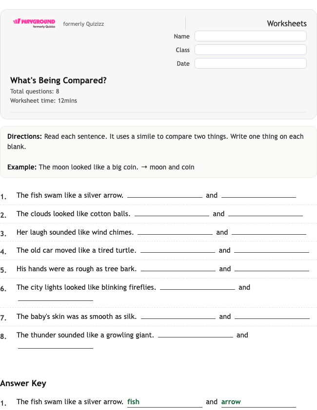 What's Being Compared? - Dapat dicetak Bahasa-figuratif Lembar-kerja Kelas 1 - Wayground