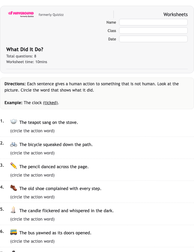 What Did It Do? - Dapat dicetak Bahasa-figuratif Lembar-kerja Kelas 1 - Wayground