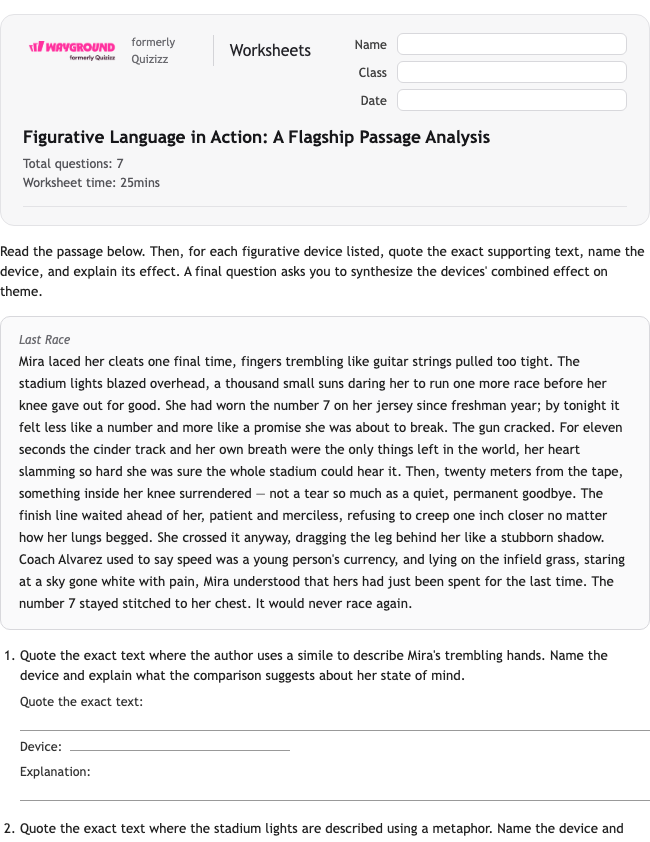 Figurative Language in Action: A Flagship Passage Analysis - Printable Figurative-language Worksheets Class 9 - Wayground