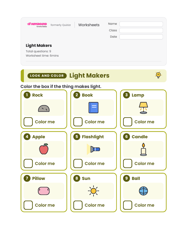Light Makers - Printable Forms-of-energy Worksheets Kindergarten - Wayground