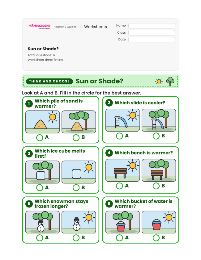 Sun or Shade? - Printable Forms-of-energy Worksheets Kindergarten - Wayground
