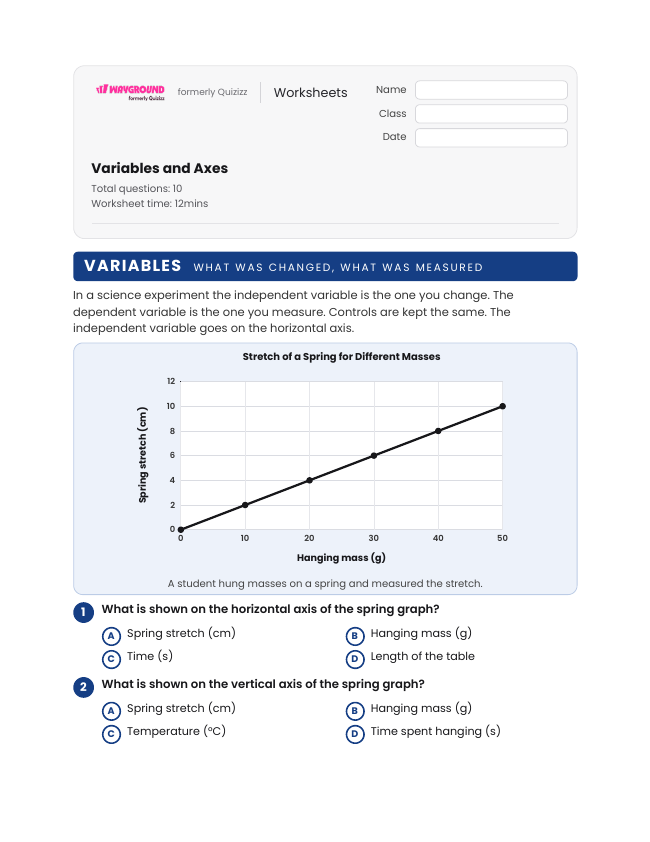 Variables and Axes - Imprimible Graficando Hojas-de-trabajo - Wayground