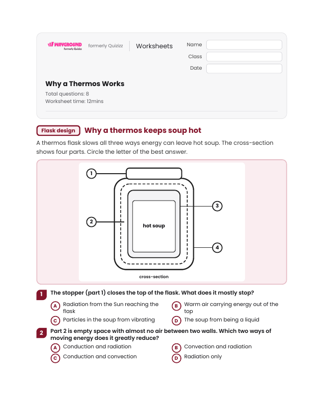 Why a Thermos Works - Nadający się do druku Przenoszenie-ciepła-i-równowaga-cieplna Karty-pracy Klasa 6 - Wayground