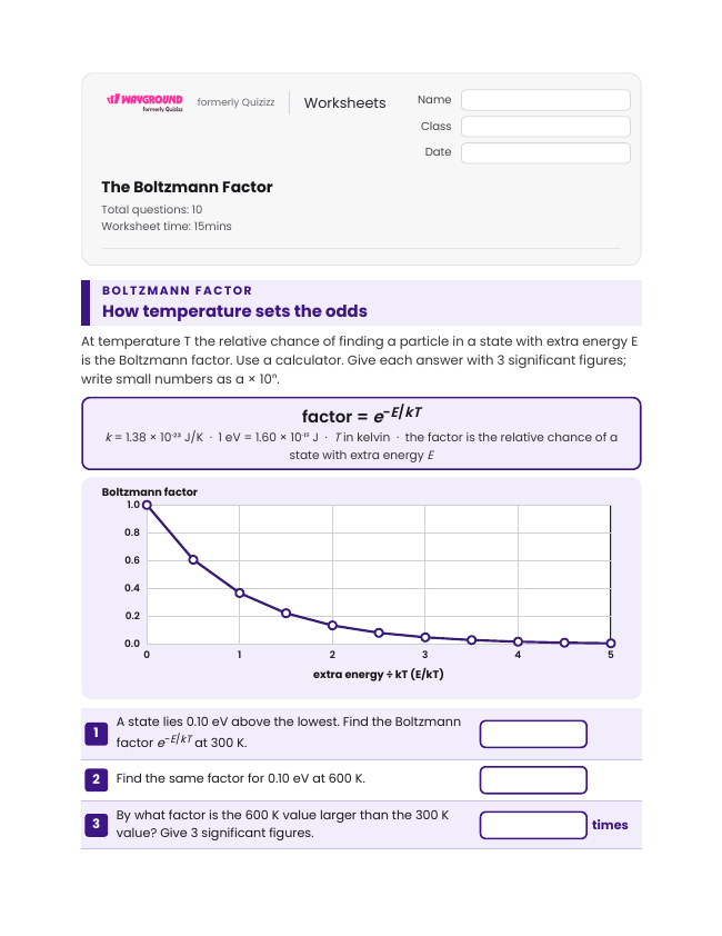 The Boltzmann Factor - Printable Heat-vs-temperature Worksheets Year 12 - Wayground