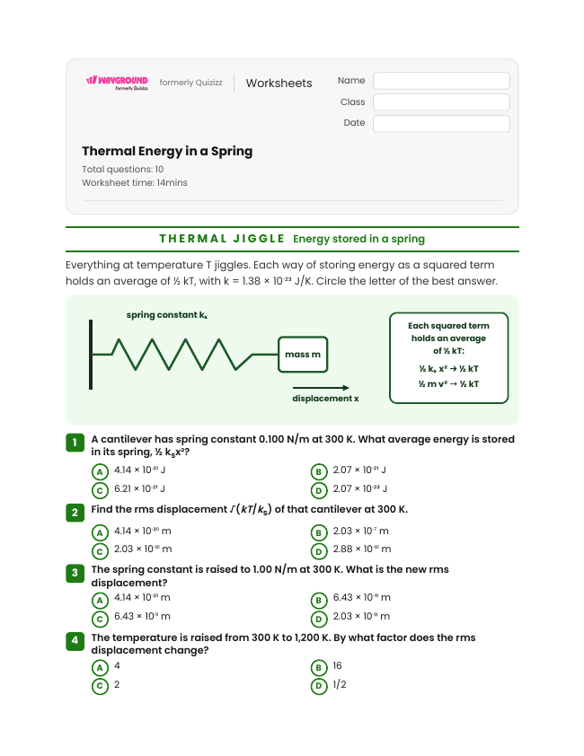 Thermal Energy in a Spring - Printable Heat-vs-temperature Worksheets Year 12 - Wayground