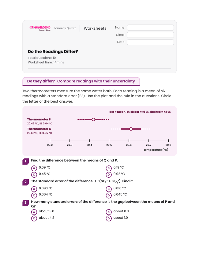 Do the Readings Differ? - Printable Heat-vs-temperature Worksheets Year 12 - Wayground