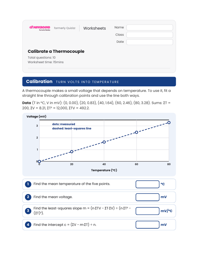 Calibrate a Thermocouple - Printable Heat-vs-temperature Worksheets Year 12 - Wayground