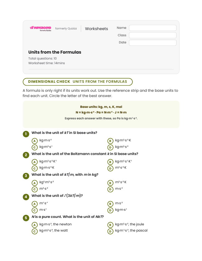 Units from the Formulas - Printable Heat-vs-temperature Worksheets Year 12 - Wayground