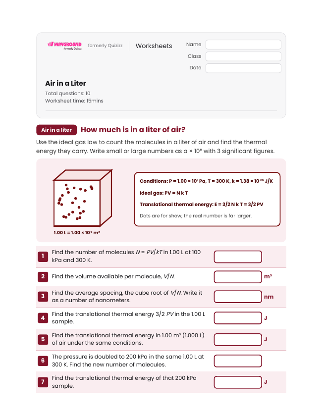 Air in a Liter - Printable Heat-vs-temperature Worksheets Year 12 - Wayground