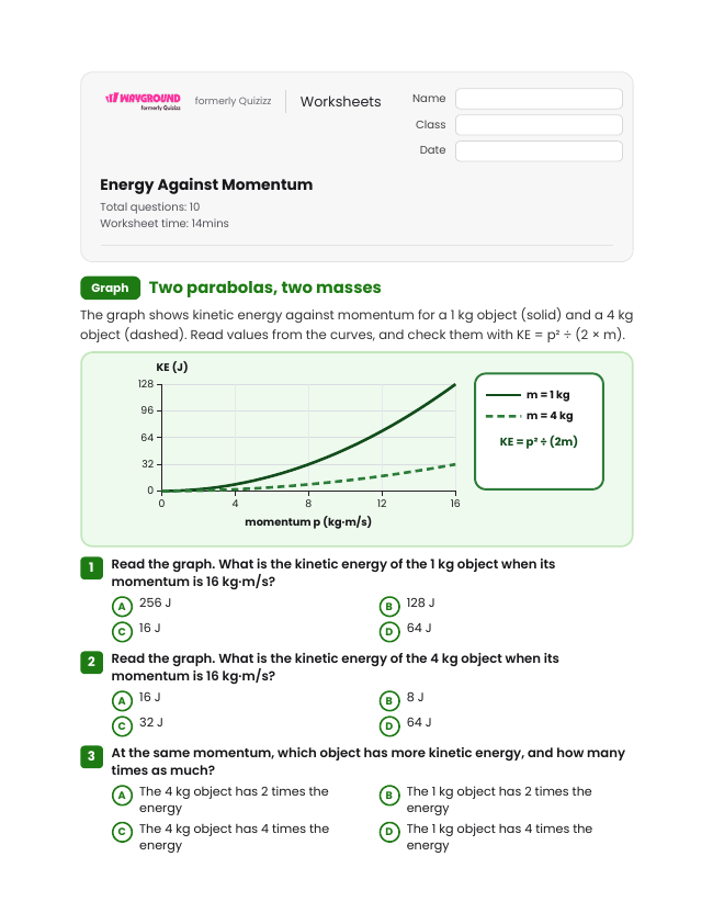 Energy Against Momentum - Dapat dicetak Energi-kinetik Lembar-kerja Kelas 11 - Wayground