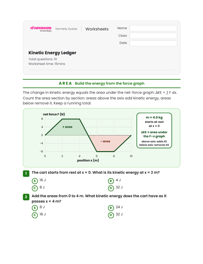 Kinetic Energy Ledger - Dapat dicetak Energi-kinetik Lembar-kerja Kelas 12 - Wayground