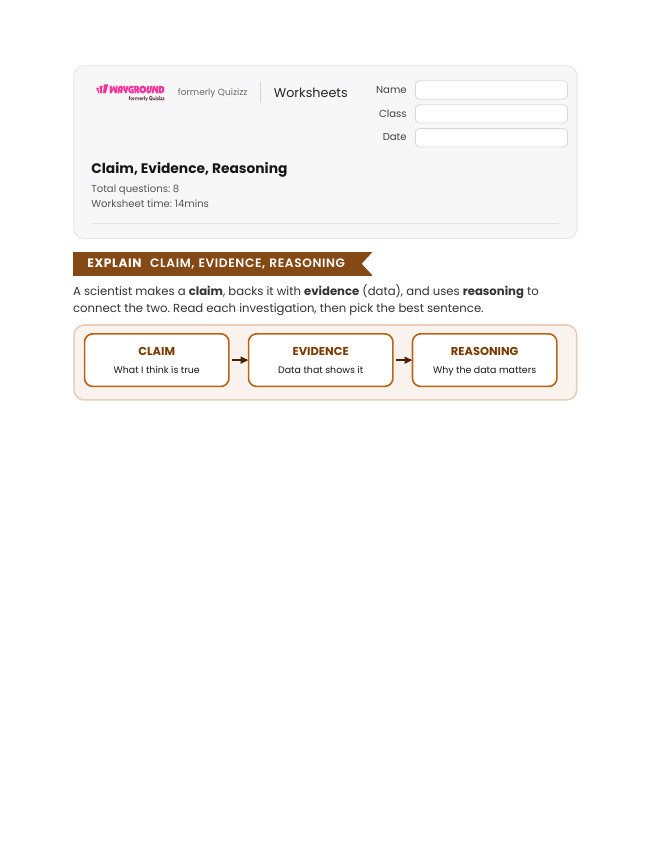 Claim, Evidence, Reasoning - Printable Kinetic-energy Worksheets Grade 4 - Wayground