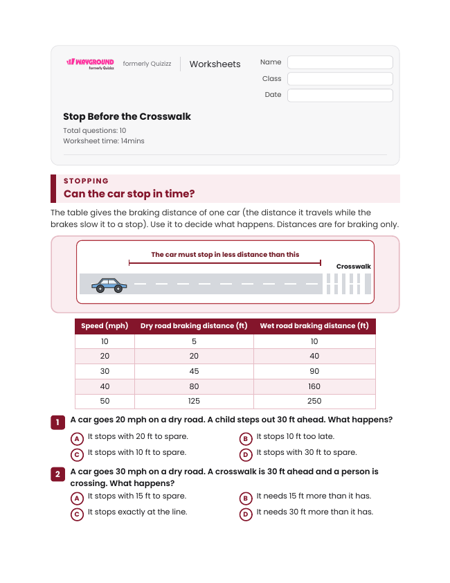 Stop Before the Crosswalk - Printable Kinetic-energy Worksheets Grade 7 - Wayground
