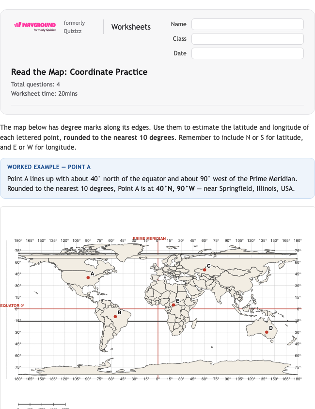 Read the Map: Coordinate Practice - Có thể in Vĩ-độ-và-kinh-độ Phiếu-bài-tập Lớp 4 - Quizizz
