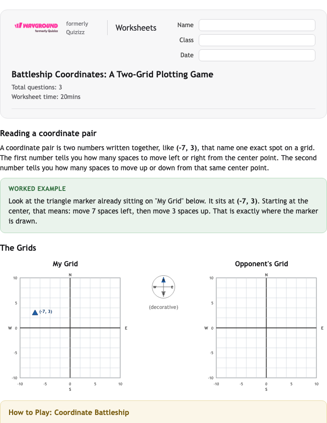 Battleship Coordinates: A Two-Grid Plotting Game - Có thể in Vĩ-độ-và-kinh-độ Phiếu-bài-tập Lớp 4 - Quizizz