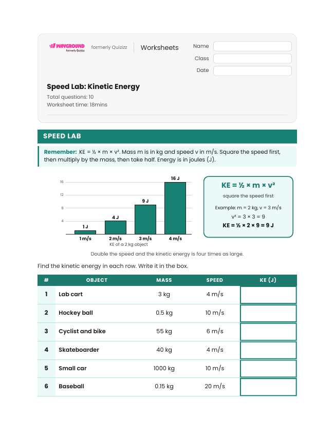 Speed Lab: Kinetic Energy - Printable Law-of-conservation-of-energy Worksheets Class 8 - Wayground
