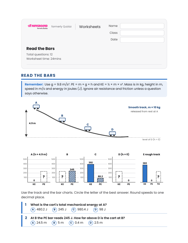 Read the Bars - Printable Law-of-conservation-of-energy Worksheets Class 9 - Wayground