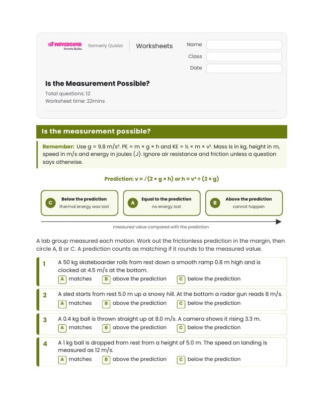 Is the Measurement Possible? - Printable Law-of-conservation-of-energy Worksheets Class 9 - Wayground