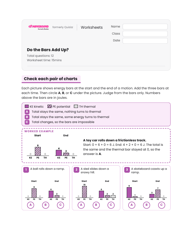 Do the Bars Add Up? - Printable Law-of-conservation-of-energy Worksheets - Wayground