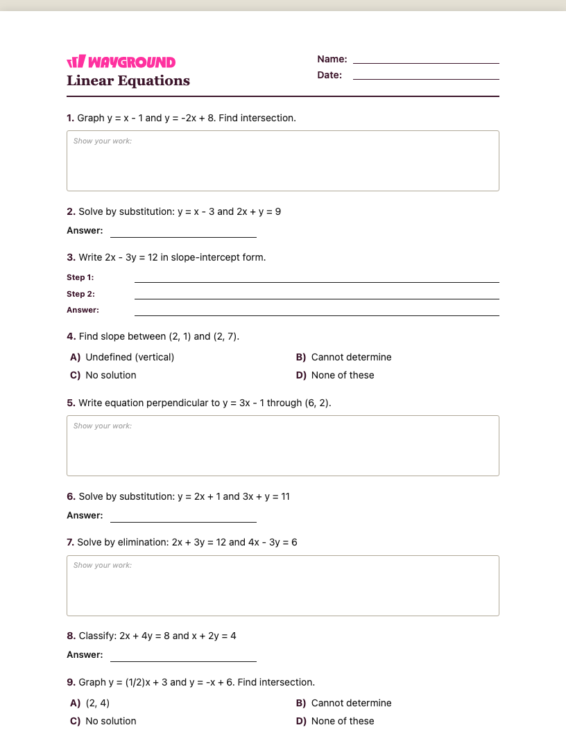 Linear Equations Worksheet - Nadający się do druku Equações-lineares Fichas-de-trabalho Série 9 - Quizizz