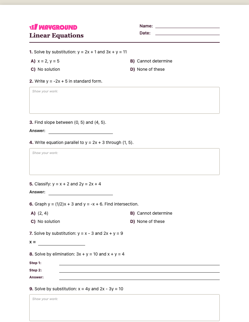 Linear Equations Worksheet - Nadający się do druku Equações-lineares Fichas-de-trabalho Série 9 - Quizizz