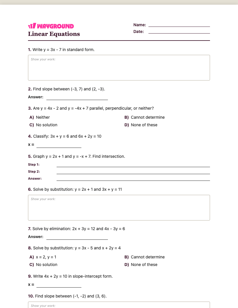 Linear Equations Worksheet - Nadający się do druku Equações-lineares Fichas-de-trabalho Série 9 - Quizizz