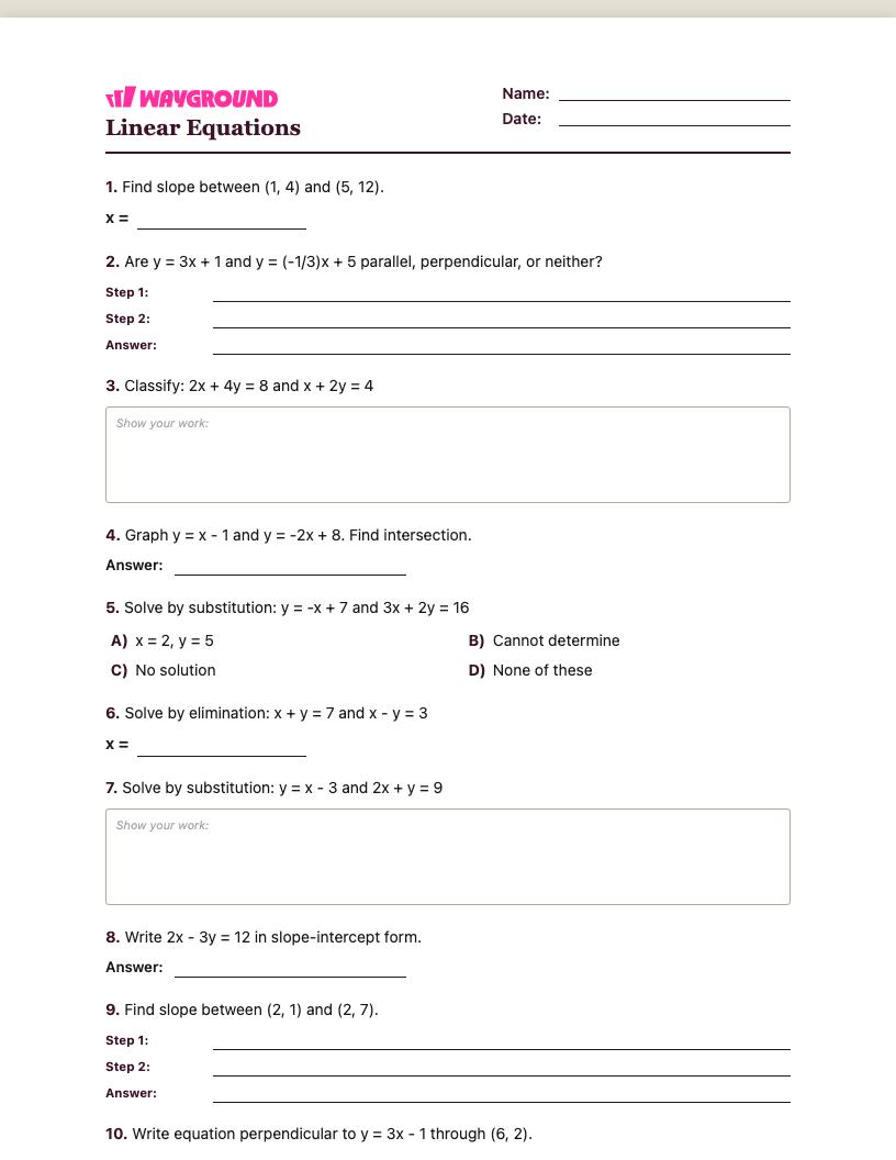 Linear Equations Worksheet - Nadający się do druku Equações-lineares Fichas-de-trabalho Série 9 - Quizizz